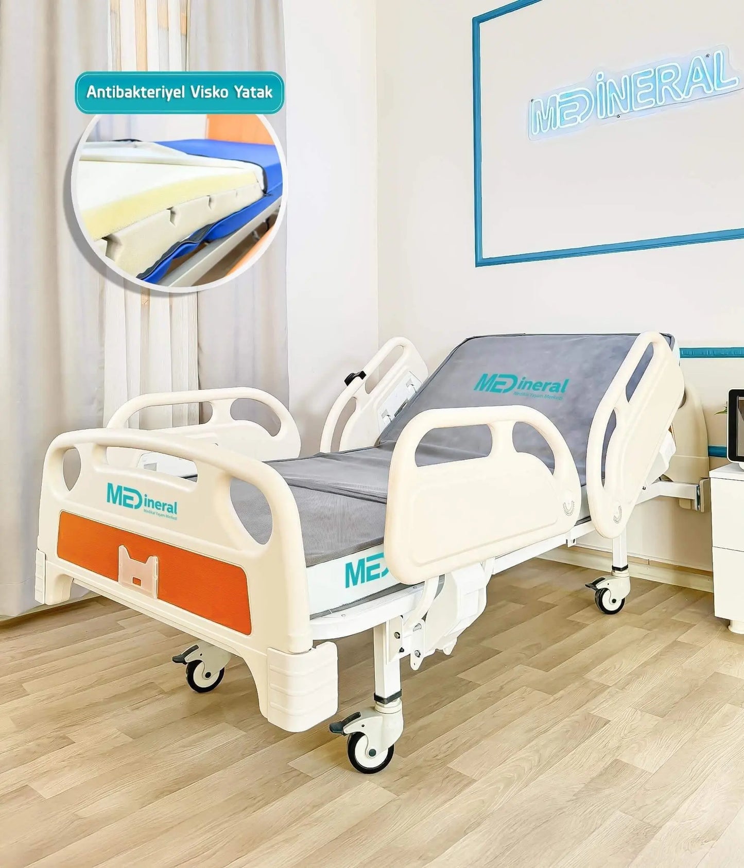 2 Motor Full Abs Hasta Karyolası + 15 Cm Antibakteriyel Visko Yatak + Alez