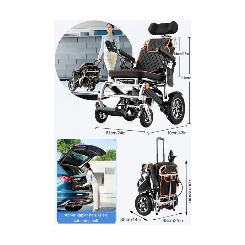 Poylin Hafif Akülü Sandalye P206 (12 Amp Lityum-iyon Pil+Baş Destekli)