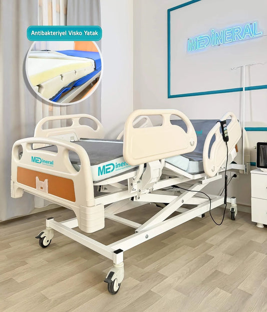 3 Motor Hasta Karyolası Full Abs Asansörlü + 15 Cm Antibakteriyel Visko Yatak + Alez